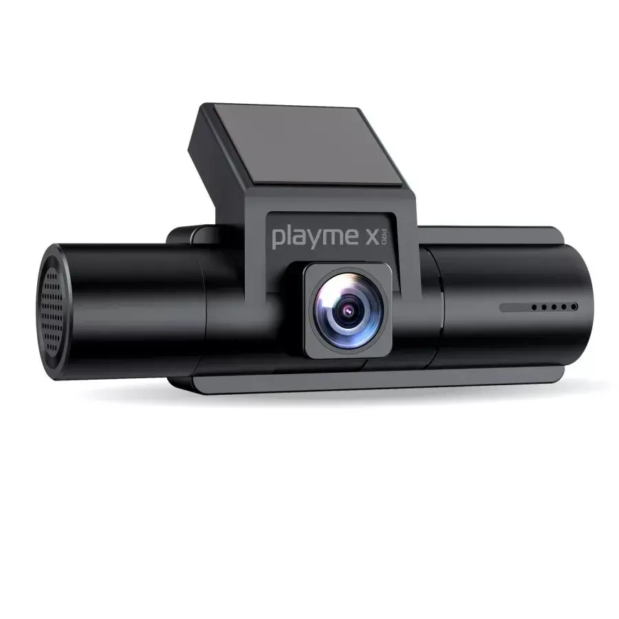 Playme X PRO <br/>   <br />
•  Две камеры QuadHD + FullHD <br />
•  Угол обзора фронтальной камеры 170° <br />
•  Инфракрасная подсветка внутрисалонной камеры <br />
•  Поворотная внутрисалонная камера <br />
•  IPS экран <br />
•  Циклическая запись с настраиваемыми параметрами <br />
•  Встроенный датчик-акселерометр (G-сенсор) <br />
•  Поддержка карт памяти microSD до 256 Гбайт (класс 10 и выше) <br />
•  Поддержка подключения 3-ей камеры для записи происходящего позади автомобиля <br />