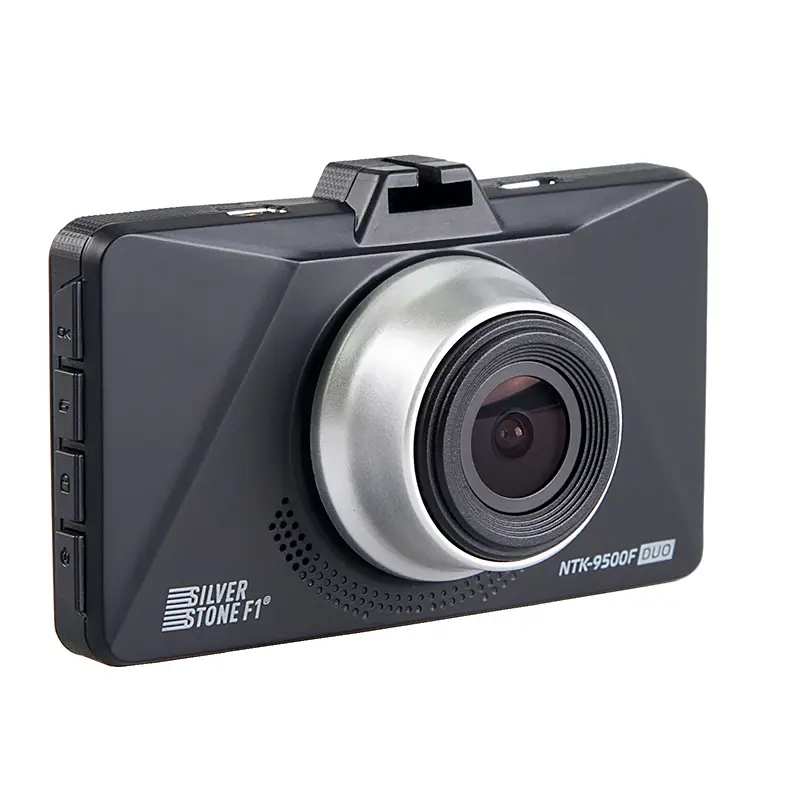SilverStone F1 NTK-9500F DUO <br/> Видеорегистратор SilverStone F1 NTK-9500F Duo имеет облегчённый пластиковый корпус с матовым покрытием и камеру заднего вида, с помощью которой создаётся второй канал видеозаписи. Оба канала записывают качественное видео. <br />
  <br />
•  Двухканальное видео высокого качества <br />
•  Видеозаписи в формате Full HD-видео (1920x1080) при 30 к/с <br />
•  Лёгкий компактный пластиковый корпус <br />
•  Циклическая запись 1/2/3 мин. <br />
•  MicroHDSC карты (до 32 Гб) <br />
  <br />
