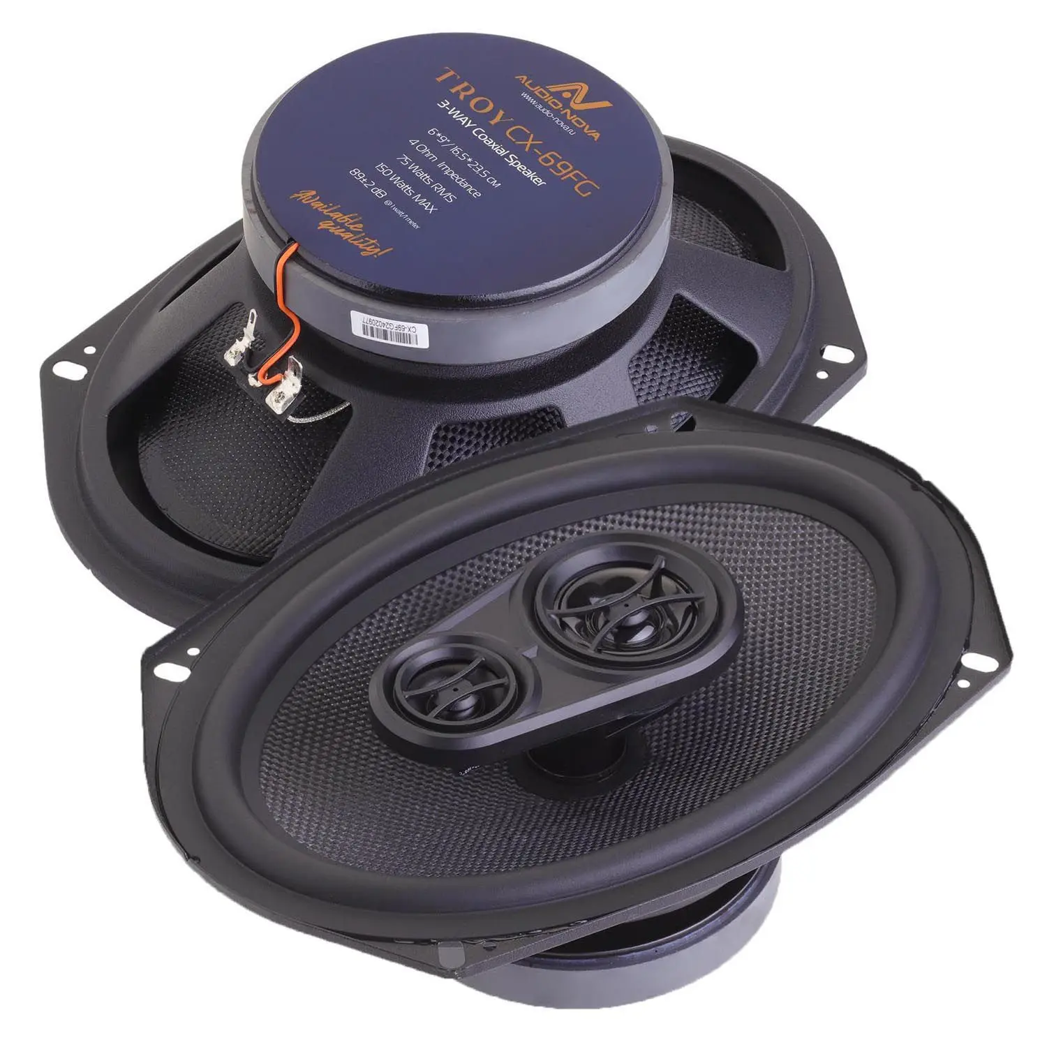 Акустика коаксиальная AUDIO NOVA TROY CX-69FG. овальный 15x23 см (6x9 дюйм.), Мощность динамиков 75 Вт (номинальная), 150 Вт (максимальная).