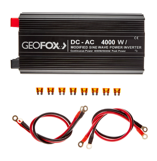 Geofox MD 4000W/24v-1p <br/>Автомобильный инвертор Geofox MD 4000W/24v-1p <br />
 <br />
Мощность 4000W <br />
Пиковая мощность 8000W <br />
Входящее напряжение 24V <br />
Выходящее напрядение 220-240V <br />
Защита от короткого замыкания <br />
Защита от перегрузки <br />
Защита от перегрева <br />
Защита от низкого входного напряжения <br />
Защита от перепада напряжения <br />
Активная система охлаждения <br />
Аллюминиевый корпус <br />
Соединительные провода в комплекте <br />
Длина проводов 0,5м <br />
Кнопка включения <br />
2 Евророзетки <br />
Дополнительно : Н <br />
Модифицированная синусоида <br />