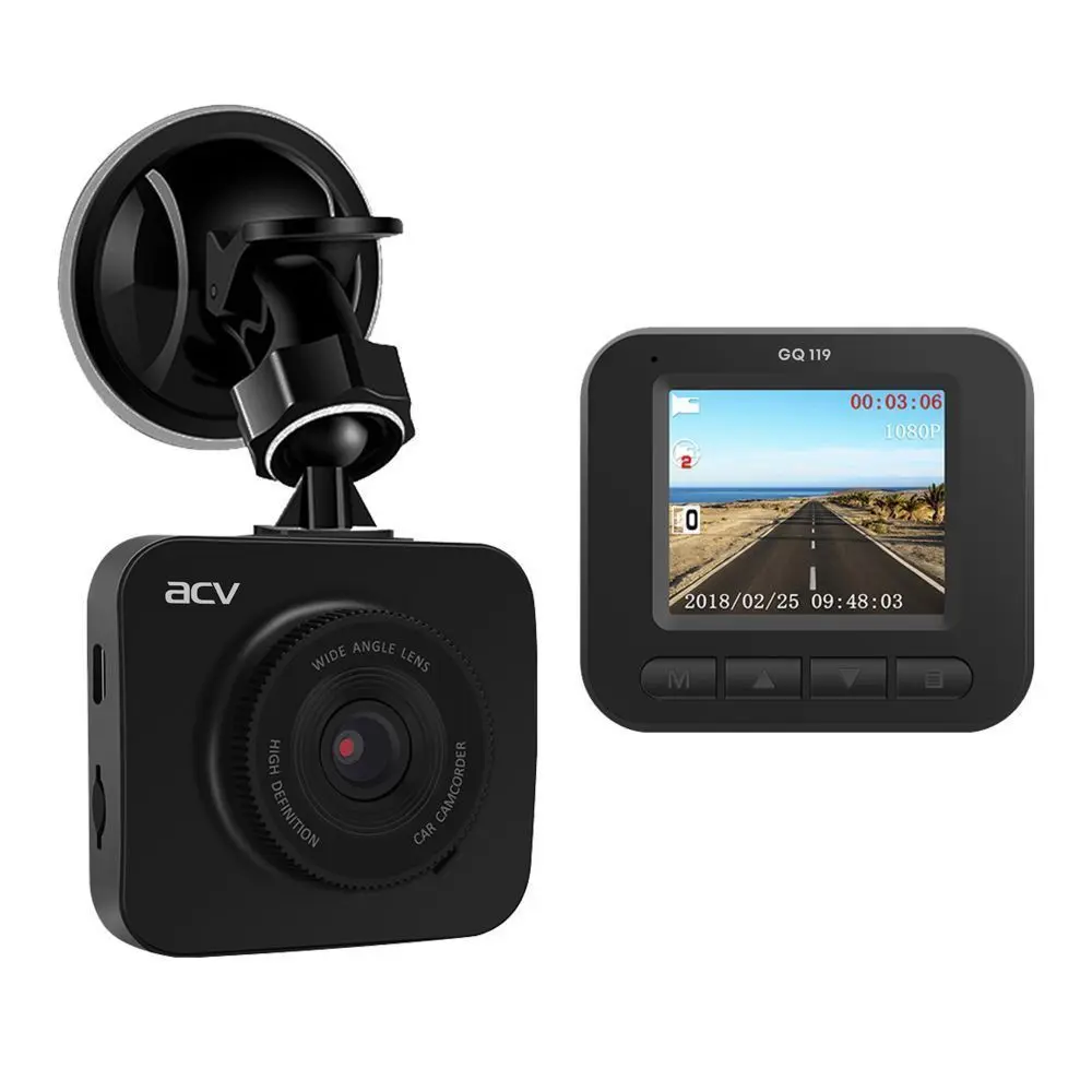 ACV GQ119 <br/>Автомобильный видеорегистратор ACV GQ119<br />
<br />
Бюджетный видеорегистратор с хорошим качеством видеосъемки, оснащен дисплеем 2 дюйма, матрицей 1/3'' H63 и процессором GP