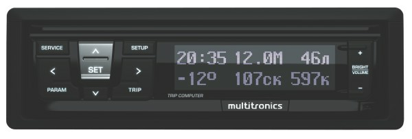 Multitronics RI-500V для автомобилей ВАЗ и ГАЗ Бортовой компьютер Multitronics RI-500V разработан для эксплуатации на автомобилях отечественного производства - ВАЗ, УАЗ, ГАЗ. Перечень ключевых преимуществ данного устройства включает в себя наличие высокоэффективного 16-разрядного процессора, графического LCD дисплея с подсветкой и съемной лицевой панели. К услугам автолюбителя - более 200 функций и широкие диагностические возможности. Устанавливается бортовой компьютер в штатный отсек 1DIN. 
Конструктивные особенности модели
Бортовой компьютер оснащается съемной лицевой панелью, которую можно отсоединять при выходе из салона транспортного средства. При этом текущие показатели времени и даты не сбрасываются. Разработчиками БК Мультитроникс RI-500V предусмотрено универсальное крепление, позволяющее устанавливать устройство в стандартное DIN место (отсек для автомагнитолы) или в штатный отсек для мелочей на некоторых моделях транспортных средств. Бортовой компьютер может быть подключен при помощи колодки диагностики, что значительно упрощает процедуру установки. Для хранения лицевой панели в комплекте предлагается специальный кожух. 
Диагностические возможности и предупреждения об ошибках
Многофункциональный бортовой компьютер ВАЗ 2110 устанавливается на транспортные средства, которые работают с оригинальными протоколами электронных блоков управления ВАЗ, ГАЗ и УАЗ. Устройство оснащено голосовым синтезатором, который сопровождает сообщениями значения текущих параметров и режимов, а также информирует о количестве топлива, залитого в бак во время заправки. Также система своевременно уведомляет водителя о возникших неисправностях и выходе за рамки установок, предоставляя расшифровку кодов ошибок. 
Функциональные возможности устройства
Маршрутный БК Multitronics RI-500V укомплектован высокопроизводительным 16-разрядным процессором, который обеспечивает мгновенный доступ более чем к 200 различным функциям. Мгновенные параметры могут быть представлены в различном виде – линейном, графическом или цифровом. Кроме того, к услугам пользователя предложены три программируемых мультидисплея, которые способны одновременно выводить на экран устройства 6 или 12 параметров.   
Устанавливаемый на ВАЗ 2112 бортовой компьютер Мультитроникс, обладает широким рядом функций статистического характера. Так, автолюбитель может воспользоваться «журналом поездок», в котором будут фиксироваться подробные данные о последних совершенных поездках и заправках транспортного средства. Кроме того, предусмотрен режим автоматического сохранения данных обо всех поездках. Информация о текущей поездке сохраняется даже при небольших остановках, а запись данных продолжается при включении зажигания. 
Также доступен контроль показателей скорости, расхода топлива и расчет времени до технического обслуживания. В памяти бортового компьютера Multitronics RI-500V сохраняются данные о качестве используемого топлива и продолжительности впрыска. Они используются в качестве эталонных параметров для сравнения при последующих заправках.  
Бортовой компьютер Мультитроникс RI-500V своевременно оповещает водителя о необходимости выключить габаритные огни, а также выполняет автоматическую регулировку их яркости с учетом текущего времени суток. Подобная опция является очень полезной с точки зрения экономии заряда АКБ.  
К маршрутному компьютеру данной модели можно подключать до двух парковочных систем Multitronics (допустимая версия – 3.0), которые защищают переднюю и заднюю часть корпуса автомобиля.  