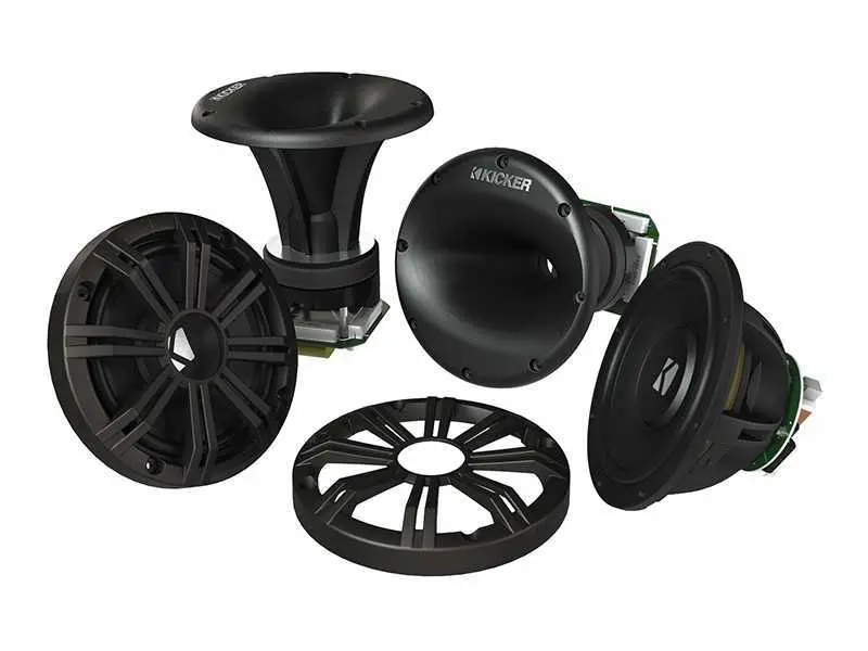 Акустика компонентная Kicker KMS674C - рупорная 2-компонентная морская акустика. 16.5 см (6.5 дюйм.), Мощность динамиков 200 Вт (номинальная), 400 Вт (максимальная).