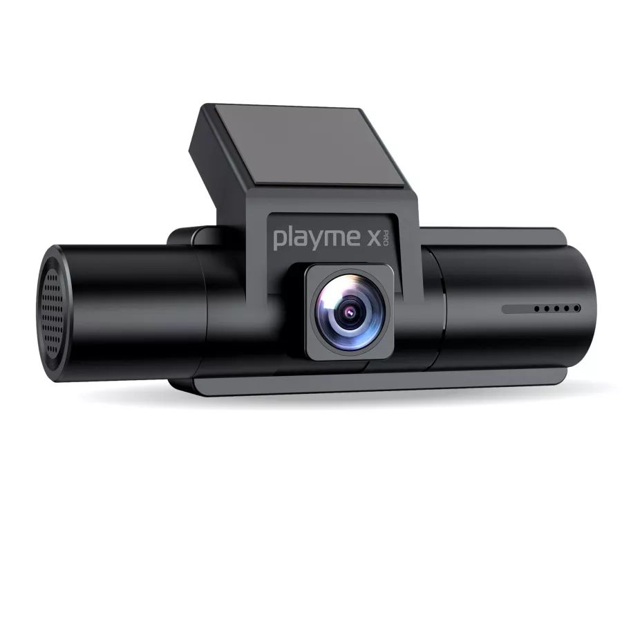 Playme X PRO <br/>   <br />
•  Две камеры QuadHD + FullHD <br />
•  Угол обзора фронтальной камеры 170° <br />
•  Инфракрасная подсветка внутрисалонной камеры <br />
•  Поворотная внутрисалонная камера <br />
•  IPS экран <br />
•  Циклическая запись с настраиваемыми параметрами <br />
•  Встроенный датчик-акселерометр (G-сенсор) <br />
•  Поддержка карт памяти microSD до 256 Гбайт (класс 10 и выше) <br />
•  Поддержка подключения 3-ей камеры для записи происходящего позади автомобиля <br />