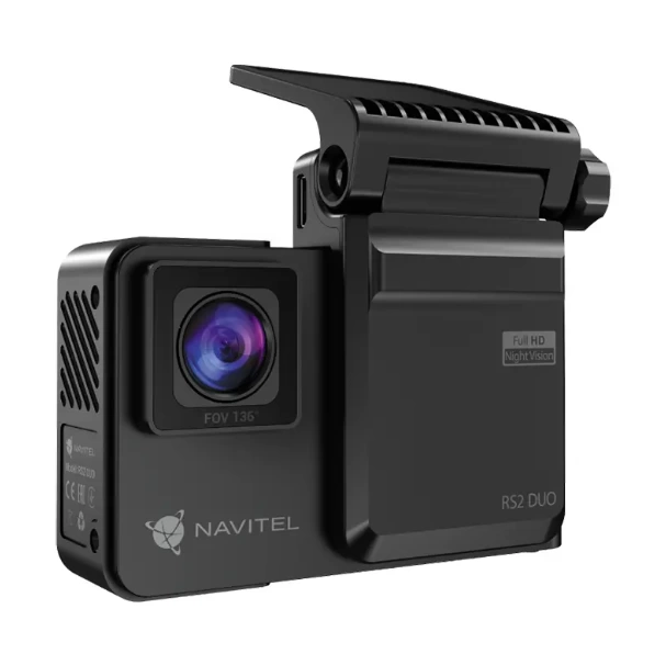 Navitel RS2 DUO DVR <br/> Видеорегистратор NAVITEL RS2 DUO — это современный двухканальный видеорегистратор, подходящий для самого широкого круга пользователей, в том числе для использования в такси, каршеринге и коммерческом транспорте. <br />
  <br />
•  2 камеры — фронтальная и салонная <br />
 NAVITEL RS2 DUO оснащен двумя широкоугольными Full HD камерами, позволяющими одновременно фиксировать обстановку и на дороге, и все происходящее в салоне автомобиля. <br />
  <br />
•  Салонная камера с ИК-подсветкой <br />
 Салонная камера NAVITEL RS2 DUO оснащена ИК-светодиодом, передающим инфракрасное излучение, практически невидимое человеческому глазу. Чувствительная матрица распознает такое излучение и, благодаря этому, съемка салона автомобиля может производиться даже в полной темноте. <br />
  <br />
•  Технология WDR <br />
 С технологией WDR видеорегистратор может вести съемку в любых, даже очень сложных, условиях освещенности. Устройство автоматически регулирует все основные характеристики съемки, корректируя экспозицию там, где это необходимо, что позволяет получить четкое, детализированное и яркое изображение, на котором легко можно будет рассмотреть дорожные знаки, лица прохожих, разметку, автомобильные номера и т.д. <br />
  <br />
•  Магнитное крепление <br />
 Достаточно поднести устройство к держателю, и сильный магнит надежно зафиксирует его на месте. Видеорегистратор абсолютно свободен от проводов, так как зарядное устройство подключается к кронштейну-держателю. <br />
  <br />
 Для просмотра и редактирования видео и фото-файлов c видеорегистратора на компьютерах на базе ОС Windows используйте программу Navitel DVR Player. <br />
  <br />
 - Диагональ экрана: 2″ <br />
 - Разрешение экрана: 320х240 <br />
 - Тип экрана: IPS <br />
 - Сенсорный экран: нет <br />
 - Предупреждения SPEEDCAM: нет <br />
 - Сенсор фронтальной камеры: SONY STARVIS (Night Vision) <br />
 - Сенсор салонной камеры: SONY STARVIS (Night Vision) <br />
 - Угол обзора фронтальной камеры: 136° <br />
 - Угол обзора салонной камеры: 143° <br />
 - Материал линз: стекло <br />
 - Разрешение видео фронтальной камеры: Full HD 1920х1080 <br />
 - Разрешение видео салонной камеры: Full HD 1920х1080 <br />
 - Способ крепления фронтальной камеры: на лобовое стекло на кронштейн с 3М-скотчем, магнитное <br />
 - Способ крепления салонной камеры: несъемная камера, встроена в корпус видеорегистратора <br />
 - ИК-подсветка салонной камеры: есть <br />
 - Количество камер: 2 <br />
 - Возможность подключения задней камеры: нет <br />
 - GPS модуль: нет <br />
 - Цифровой спидометр: нет <br />
 - Процессор: NTK96675 <br />
 - Тип используемых карт памяти: microSD <br />
 - Максимальный объем карты памяти: 256 ГБ <br />
 - Циклическая запись: есть <br />
 - Датчик удара (G-сенсор): есть <br />
 - Настройка через приложение Navitel DVR Center: нет <br />
 - Тип батареи: Li-Pol <br />
 - Ёмкость аккумулятора: 240 мАч, 3.7 В <br />
 - Разъем питания: mini-USB <br />
 - Питание: 5 В, 1 A <br />
 - Подача питания: к держателю <br />
 - Длина провода АЗУ: 340 см <br />
 - Wi-Fi: нет <br />
 - Встроенный микрофон: да <br />
 - Крепление к держателю: магнитное <br />
 - Крепление на лобовое стекло: 3М-скотч <br />
  <br />