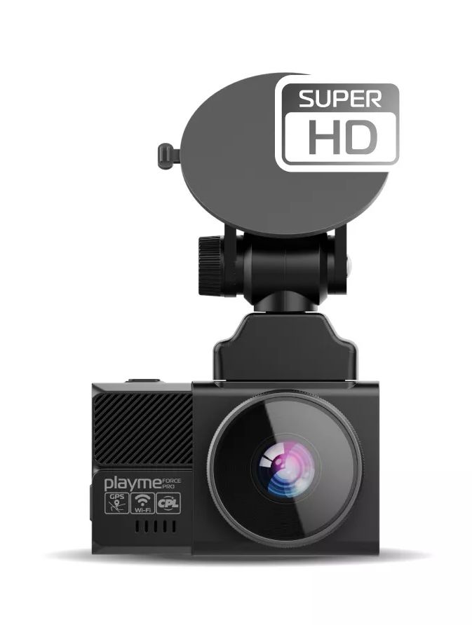 Playme Force PRO <br/>  <br />
•  Запись видео в разрешении Super HD <br />
•  Широкий динамический диапазон (WDR) <br />
•  Поддержка карт памяти до 256 Гбайт <br />
•  GPS/Глонассс-модуль <br />
•  Оповещение о приближении к полицейским камерам/радарам <br />
•  Обновляемая база камер и радаров <br />
•  Широкий угол обзора 140° <br />
•  Поляризационный CPL фильтр <br />
•  IPS дисплей высокой четкости <br />
•  Wi-Fi – модуль <br />
•  Управление данными со смартфона <br />
•  Обновление базы данных GPS через приложение <br />
•  Суперконденсатор <br />
  <br />